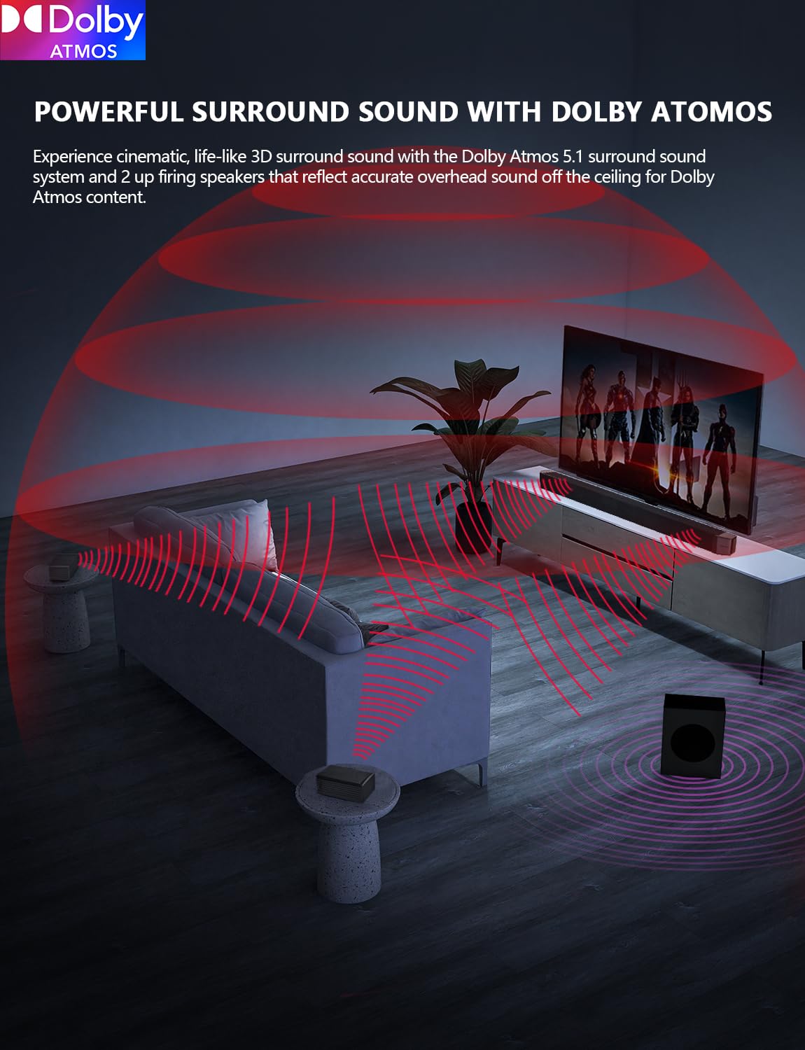 Raineverry 5.1.2 Premium Dolby Atmos Soundbar With Wireless Subwoofer, Bluetooth 5.1, Hdmi & Optical   Works With 4K & Hd Tvs